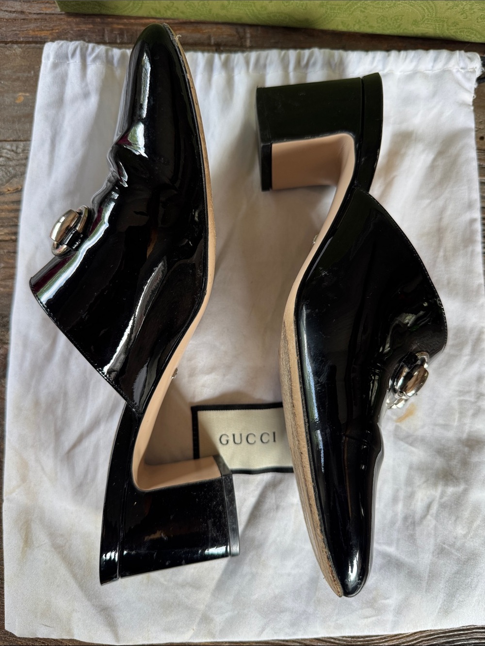 Gucci black patent leather heeled horse bit slides w/box & dusty size 40/9 - Picture 4 of 14